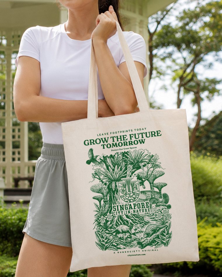 Hand-drawn City in Nature canvas tote bag