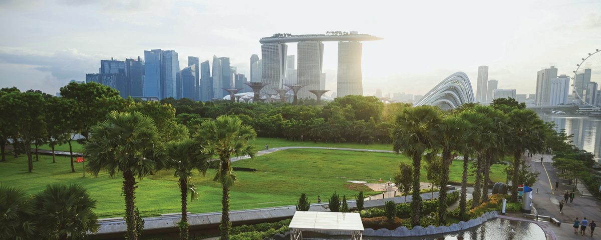 Singapore's city skyline framed by parkland and greenery